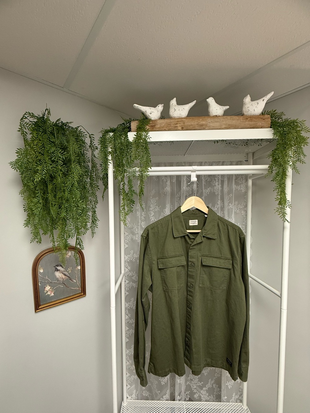 Jack & Jones Men's Olive Green Utility Overshirt Shacket Military Button Up XL